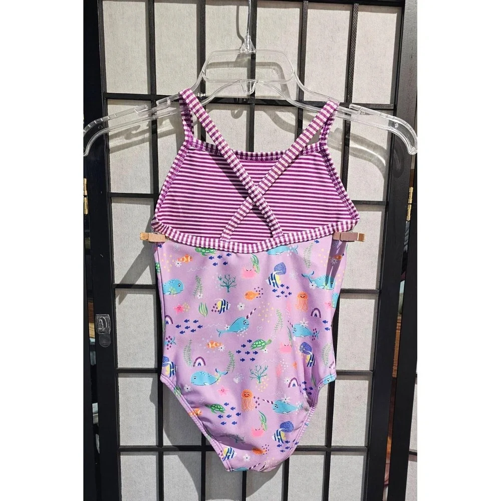 DOLFIN Girls One-Piece Swimsuit Size 10 Purple Marine‎ Life Chlorine Resistant
